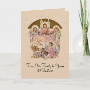 Carte Nativité vintage Jésus avec les anges