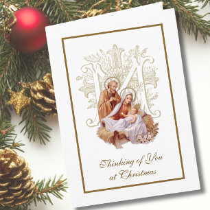 Carte Nativité vintage Jésus Croix mariale religieuse