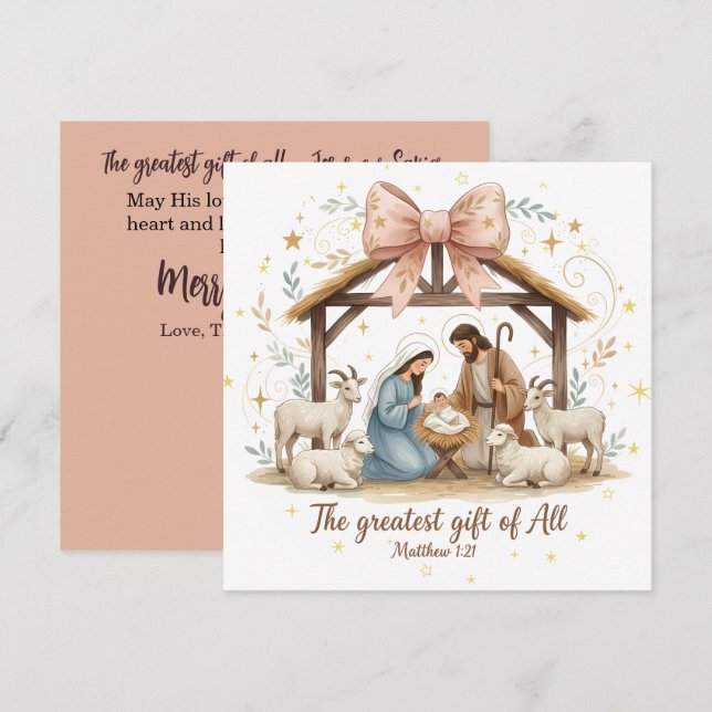 Carte Nativity Christmas Card with Scripture  (Devant / Derrière)