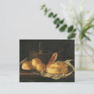 Carte Nature morte baroque vintage avec pain, tarte, jam