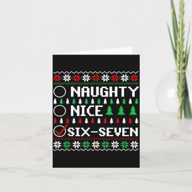 Carte Naughty Nice 6-7 Funny Brainrot Meme Ugly Xmas Six (Devant)