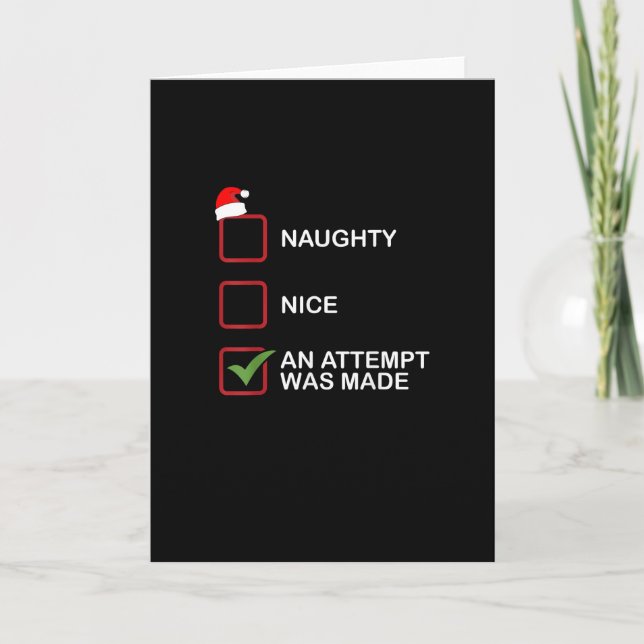 Carte Naughty Nice Attempt Made Funny Christmas List (Devant)