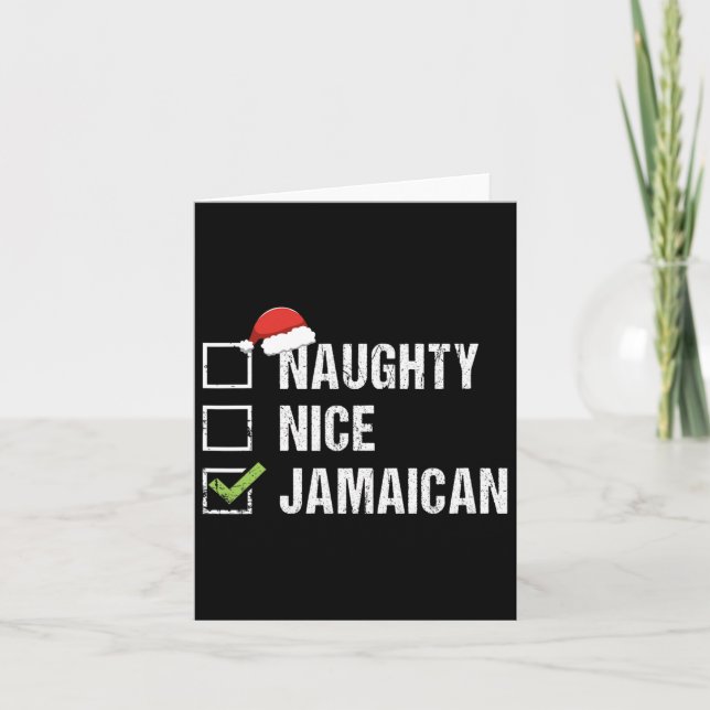 Carte Naughty Nice Jamaïcain Santa Hat cadeau de Noël (Devant)
