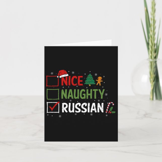 Carte Naughty Nice Pyjamas de Noël russe Père Noël (Devant)