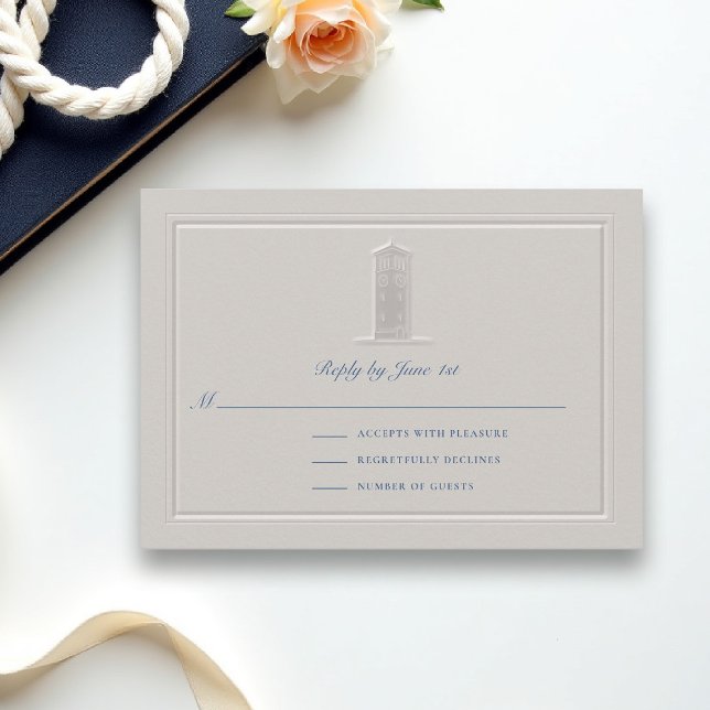 Carte Nautical Lighthouse Coastal Formal Wedding RSVP (coastal wedding rsvp lighthouse formal traditional double frame modern classic elegant ivory)