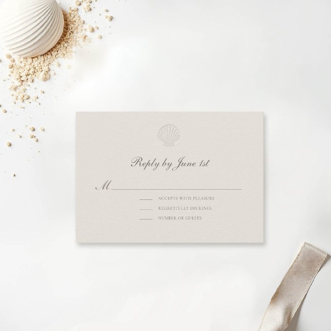 Carte Nautique Coastal Ecru Shell Mariage officiel Répon (nautical wedding response reply card rsvp coastal modern classic formal traditional elegant ecru)