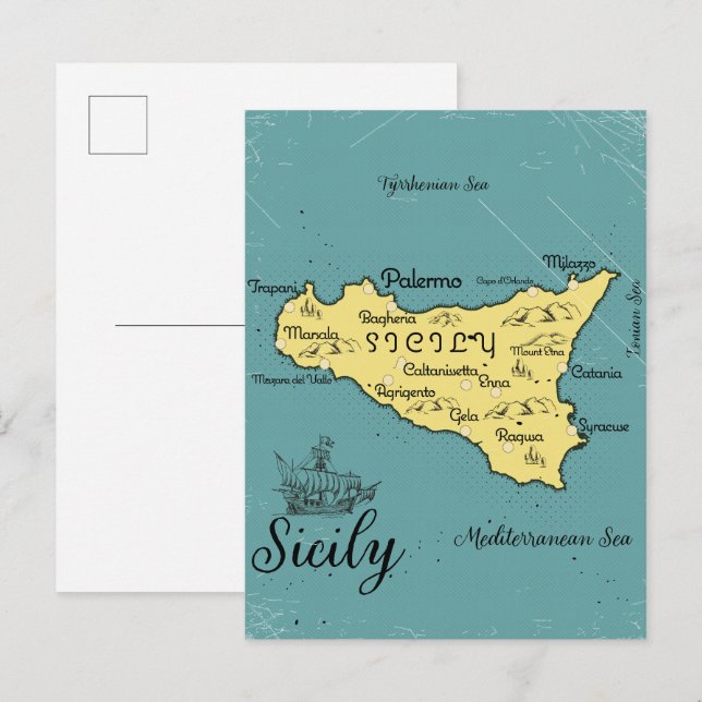Carte Nautique Vintage Sicile (Devant / Derrière)