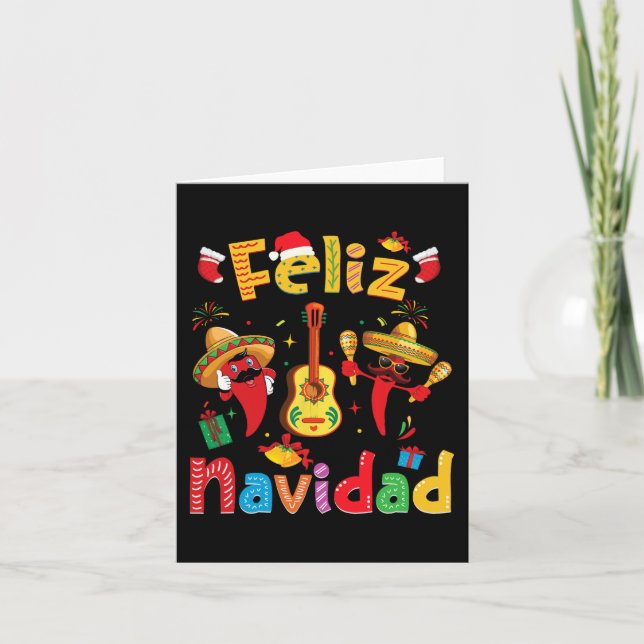 Carte Navidad Mexican Fiesta Hot Pepper Guitare Partie N (Devant)