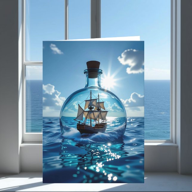 Carte Navire dans une bouteille flottant dans l'océan |  (Créateur téléchargé)