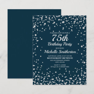 Carte Navy Blue Silver Glitter Femmes 75e Anniversaire