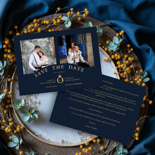 Carte Navy Élégant Or 2 Photos Mariage Sophistiqué