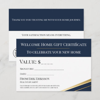 Carte Navy Gold Realtor Welcome Home Gift Certificate