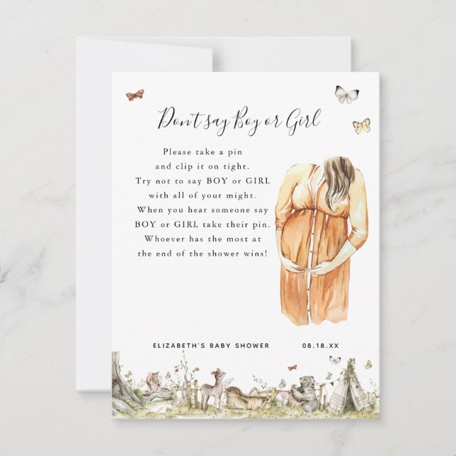 Carte Ne dis pas garçon ou fille | Jeu Baby shower (Devant)