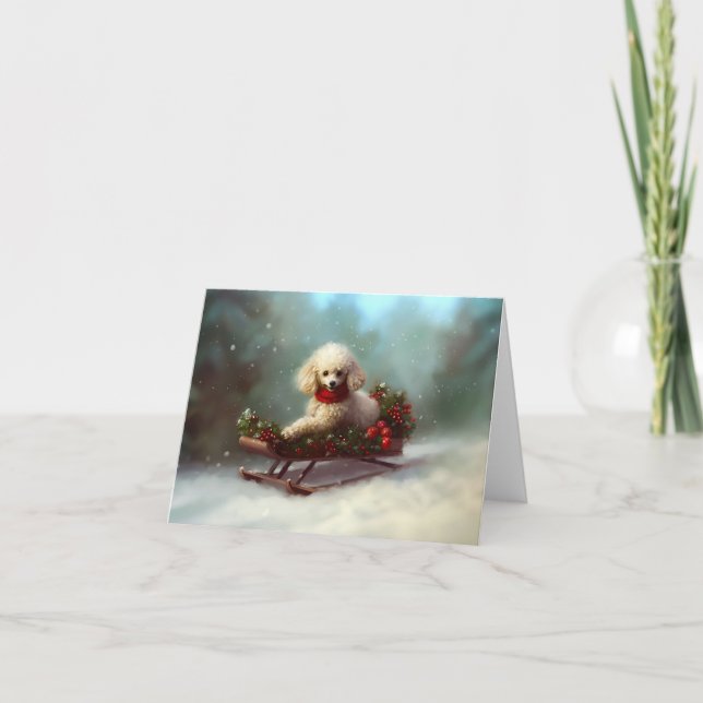 Carte Neige de Noël caniche hiver (Devant)