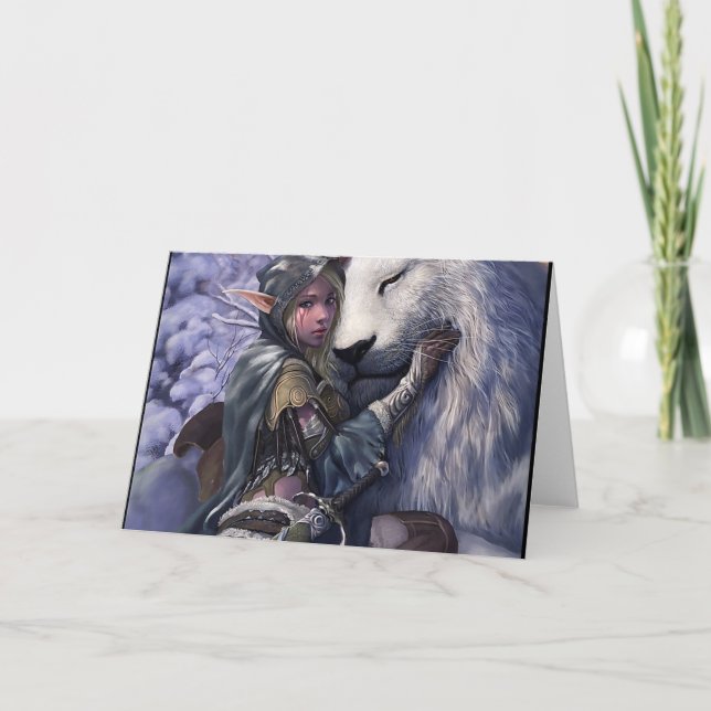 Carte Neige+Elf+Fille+avec+Lion (Devant)