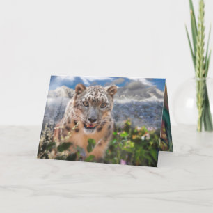CARTE NEIGE LEOPARD SPRINGTIME FLEURS