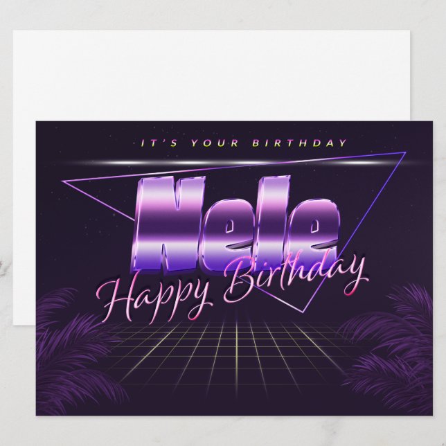 Carte Nele Name Prénom lila retro (Devant / Derrière)