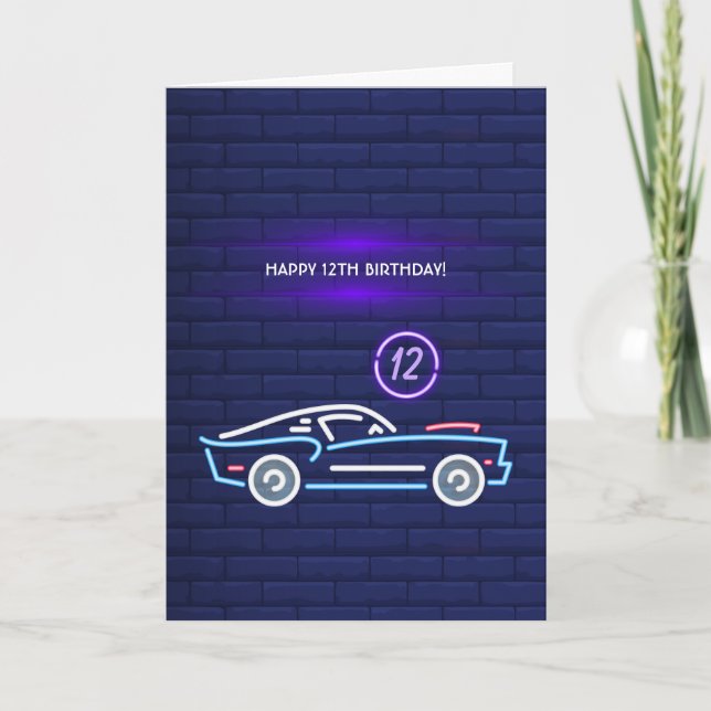 Carte Neon American Muscle Car fête d'anniversaire (Devant)
