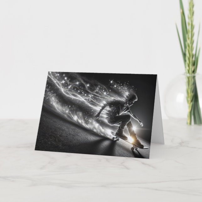 Carte Neon Anniversaire Ado Boy Skateboard (Devant)