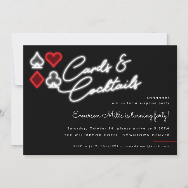 Carte Neon & Cocktails Invitation Anniversaire (Devant)