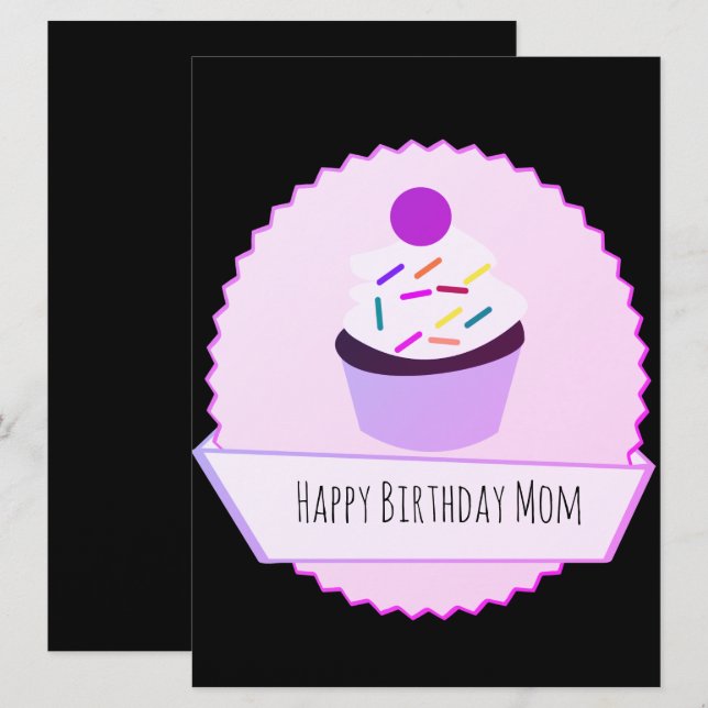 Carte Neon Cupcake Bonne Bannière d'anniversaire (Devant / Derrière)