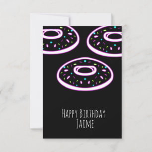 Carte Neon Donuts Sprinkings fête d'anniversaire Noir