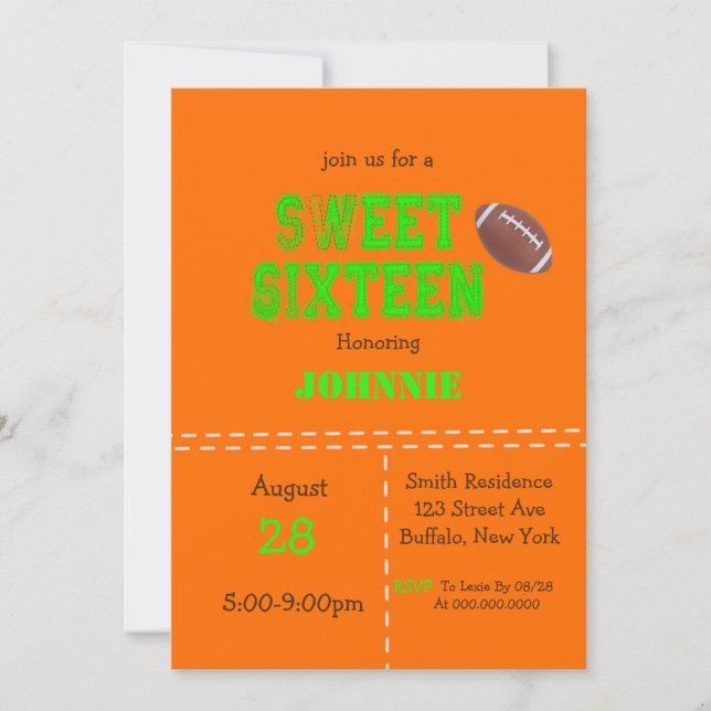 Carte Neon Football Sweet sixteen fête d'anniversaire (Devant)