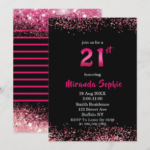 Carte Neon Hot Pink Parties scintillant 21e anniversaire