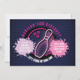 Carte NEON PINK BOWLING BALL ROND Anniversaire