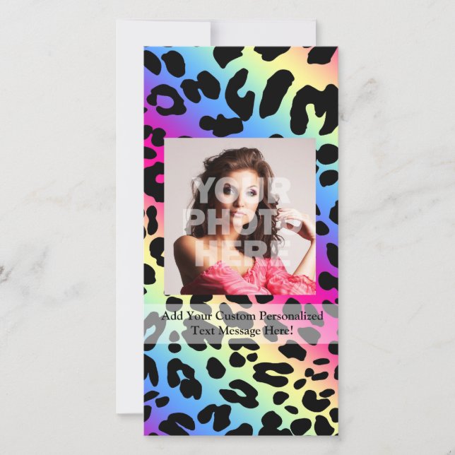 Carte Neon Rainbow Leopard Motif Imprimer (Devant)
