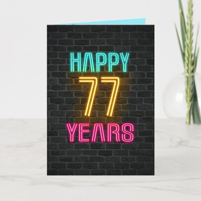 Carte néon signe en brique pour 77ème anniversaire (Devant)
