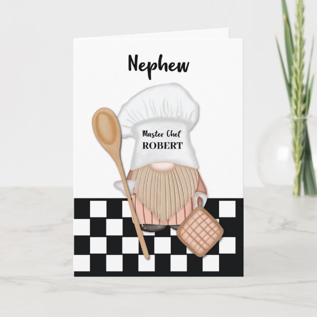 Carte Nephew Birthday Whimsical Gnome Chef Cuisine (Devant)