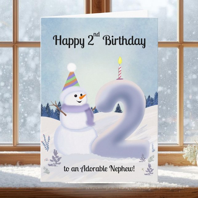 Carte Nephew Happy 2nd Birthday Snowman Building (Créateur téléchargé)