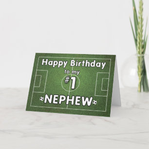 Carte Nephew Soccer Anniversaire avec terrain d'herbe et