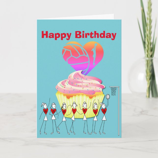 Carte Netball Coeur et positions Joyeux anniversaire (Devant)