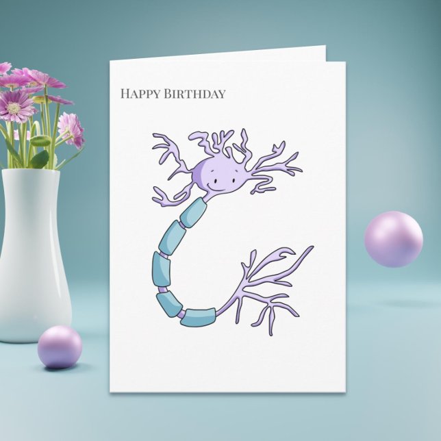 Carte Neuron mou mou Myelin Sheath Joyeux anniversaire (Cute happy birthday card with an illustration of a neuron, perfect for biologists and doctors)