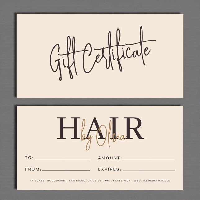 Carte Neutral Beige Hair Salon Logo Gift Certificates (Créateur téléchargé)