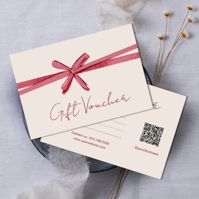 Carte Neutral pink Ribbon On Beige gift certificate (Neutral pink Ribbon On Beige gift certificate #zazzlemade #giftvoucher #Giftlink $simplegiftvoucher)
