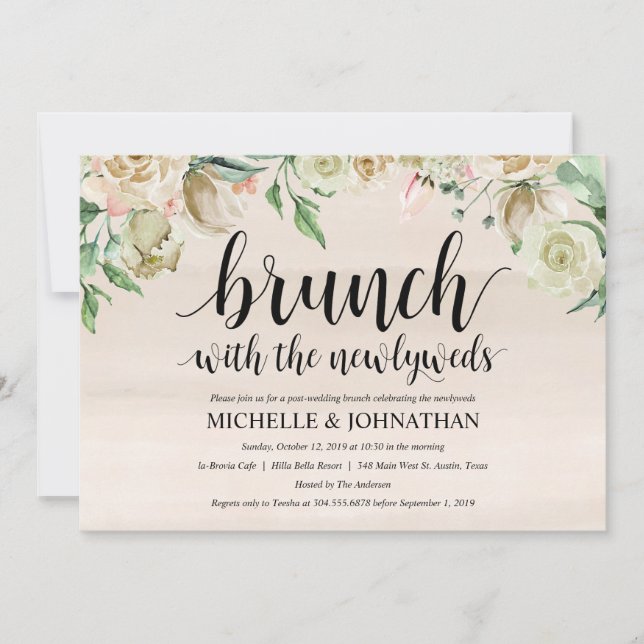 Carte neutre d'invitation de brunch de mariage de (Devant)