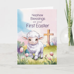 Carte Neveu bébé premier Pâques religieux agneau croix