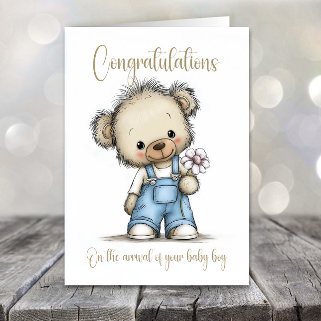 Carte New Baby Boy Congratulations Teddy Bear Card (Créateur téléchargé)