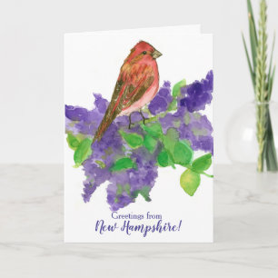 Carte New Hampshire Salutations Purple Finch Lilacs