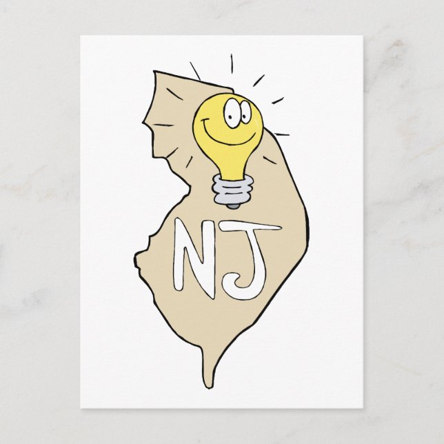 Carte New Jersey NJ avec amusant dessin à bulbe lé (Devant)