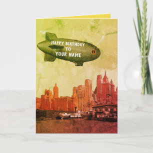 CARTE NEW YORK CITY 1930'S SKYLINE BLIMP VOTRE ANNIVERSA