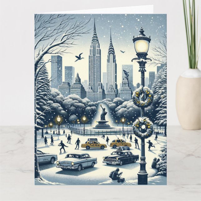 Carte New York Holiday Elegance - Noël personnalisable (Devant)