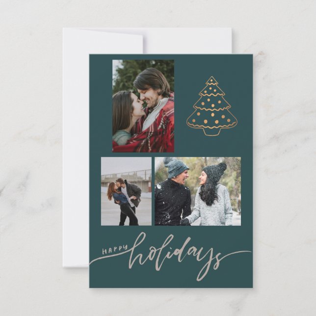 Carte Newlyweds Gold Christmas Tree 3 Photo Collage (Devant)