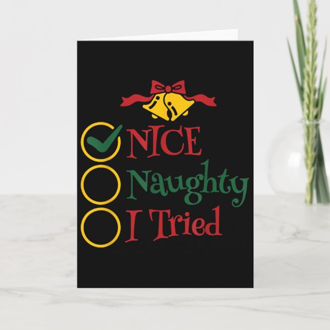 Carte Nice Naughty I Tried Retro Christmas List Men Wome (Devant)