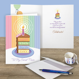 Carte Nièce 13e anniversaire 4 tranches de gâteau strati