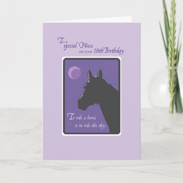 Carte Nièce 18e anniversaire avec cheval à la nuit sur v (Devant)