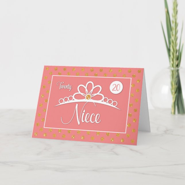 Carte Nièce 20e anniversaire avec des points de couronne (Devant)